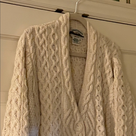 Aran Crafts 100% Merino Wool Ivory Cable Knit Cardigan Button Down Pockets XXL - Picture 8 of 9